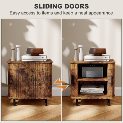 HOMCOM Bedside Table, Nordic Side Table with Roller Shutter Style Sliding Doors and Metal Legs for Bedroom, Living Room, Rustic Brown 