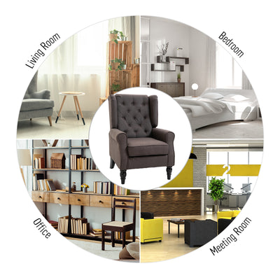 HOMCOM Retro Accent Chair, Wingback Armchair with Wood Frame Button Tufted Design for Living Room Bedroom, Brown 