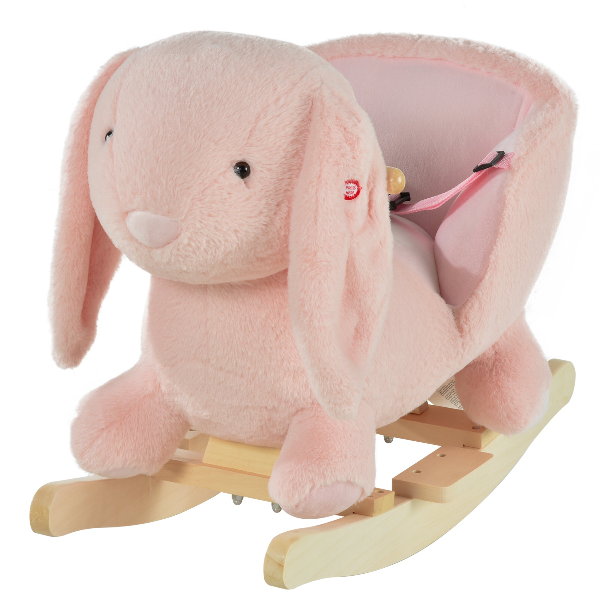 HOMCOM Kids Children Rocking Horse Plush Ride On Rabbit Seat w/ Sound Wood Base Seat Safety Belt Toddler Baby Toy Rocker Pink 18 - 36 Months 