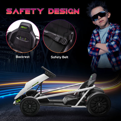 HOMCOM 24V Electric Go Kart for Kids, Drift Ride-On Racing Go Kart with 2 Speeds, for Boys Girls Aged 8-12 Years Old, White 