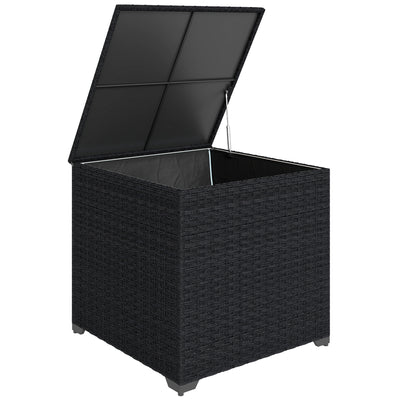 Outsunny 253L Garden Storage Box, Rattan Deck Box with Zipped Liner, Safe Pneumatic Rod, Patio Storage Container, Black 