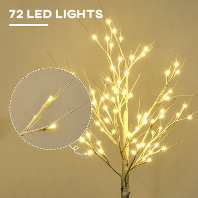 HOMCOM 4ft Artificial White Birch Tree Light with Warm White Pre-Lit LED Light for Indoor and Covered Outdoor Use 