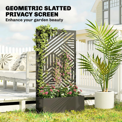 Outsunny Metal Garden Bed for Garden with Trellis, Raised Garden Bed with Privacy Screen, Geometric Slatted Cut-Out 