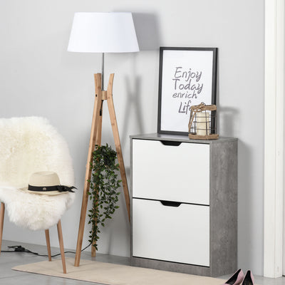 HOMCOM Two Drawer Shoe Cabinet Home Storage Organiser w/ Groove Handles Adjustable Shelves Modern Boxy Rack Hallway Bedroom Furniture 