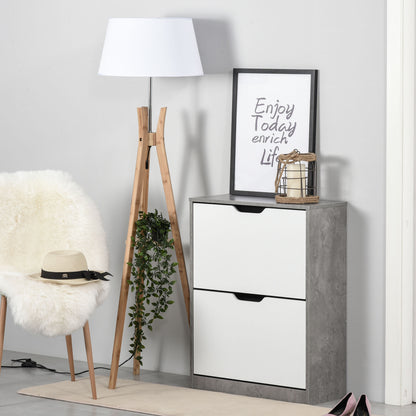 HOMCOM Two Drawer Shoe Cabinet Home Storage Organiser w/ Groove Handles Adjustable Shelves Modern Boxy Rack Hallway Bedroom Furniture 