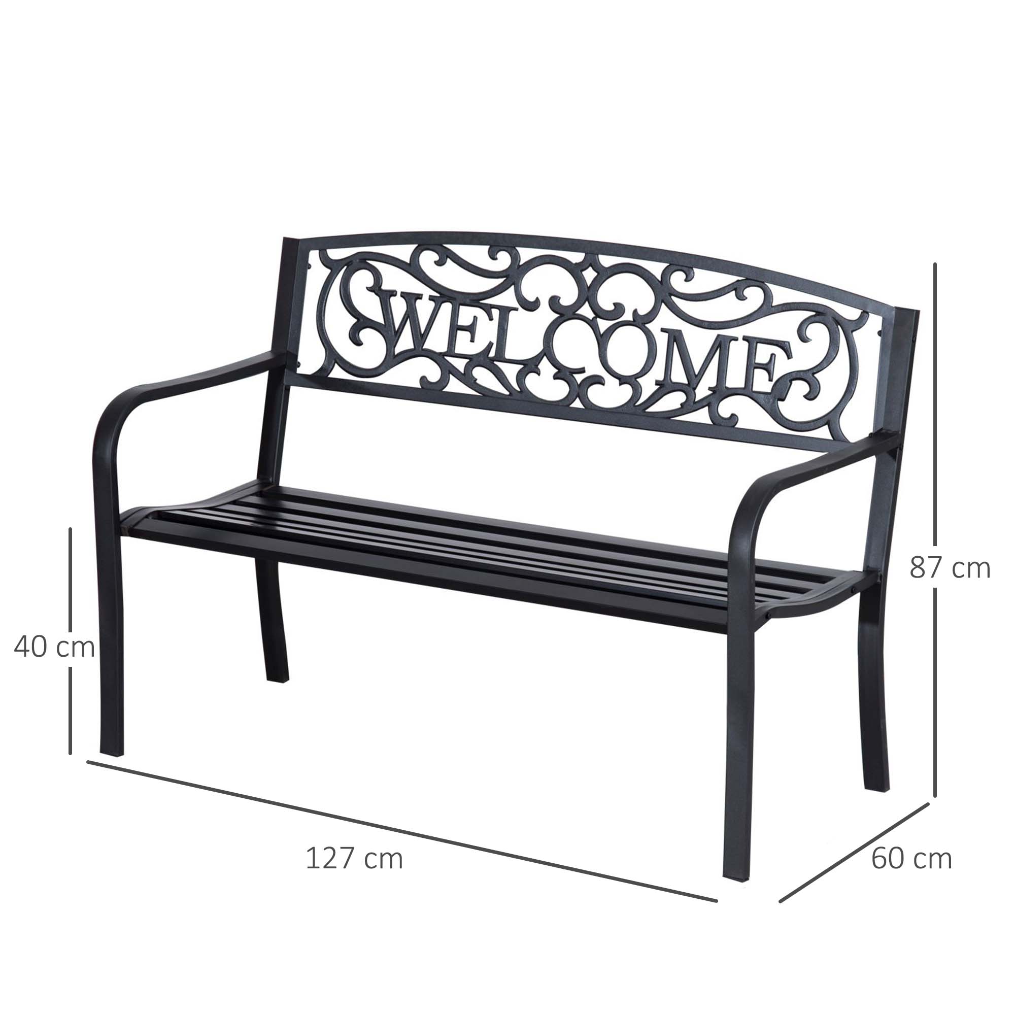 Outsunny 126Lx60Wx85H cm Steel Bench-Black 