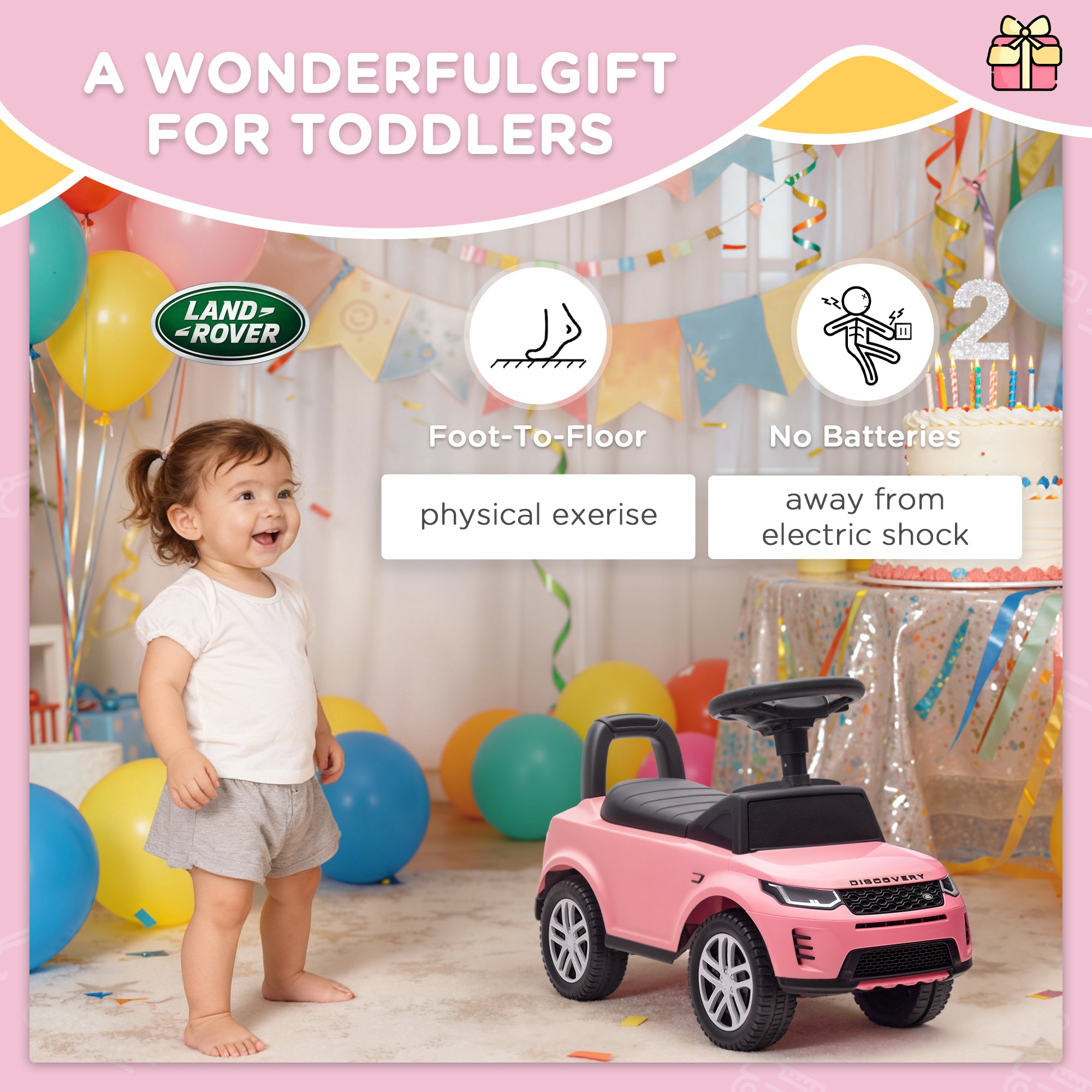 AIYAPLAY Land Rover Licensed Toddler Ride on Car with Horn, Engine Sounds, Under-Seat Storage, for 18-36 Months, Pink 
