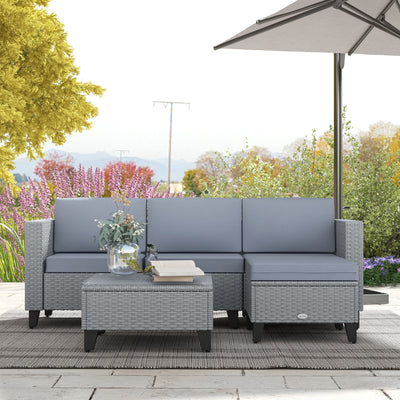 Outsunny 5-Piece Rattan Patio Furniture Set with Corner Sofa, Footstools, Coffee Table, for Poolside, Grey 
