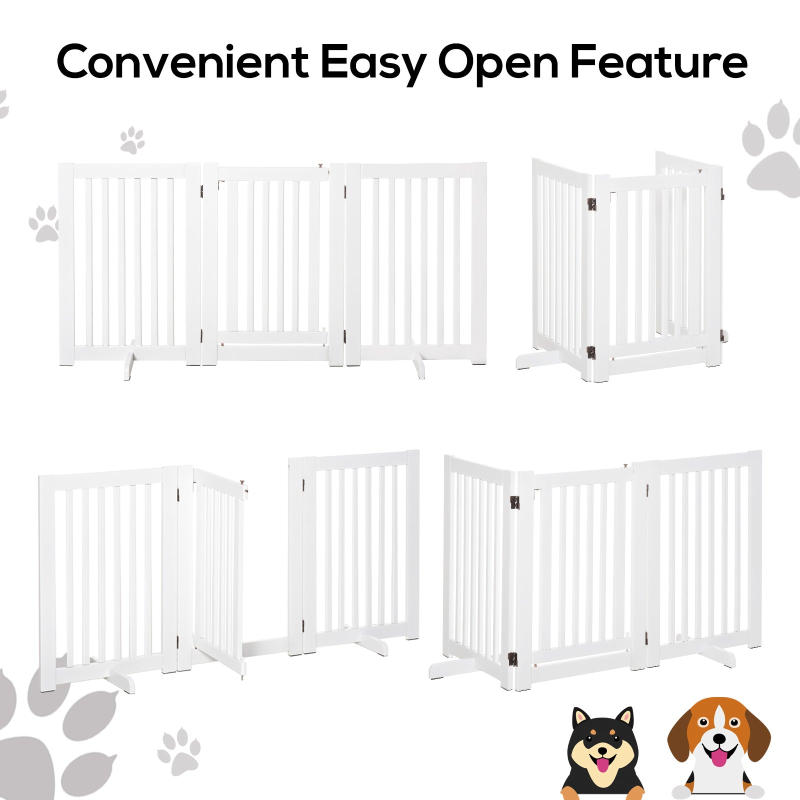 PawHutPet Gates MDF Freestanding Expandable Dog Gate Wood Doorway Pet Barrier Fence w/ Latched Door White 