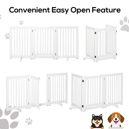 PawHutPet Gates MDF Freestanding Expandable Dog Gate Wood Doorway Pet Barrier Fence w/ Latched Door White 