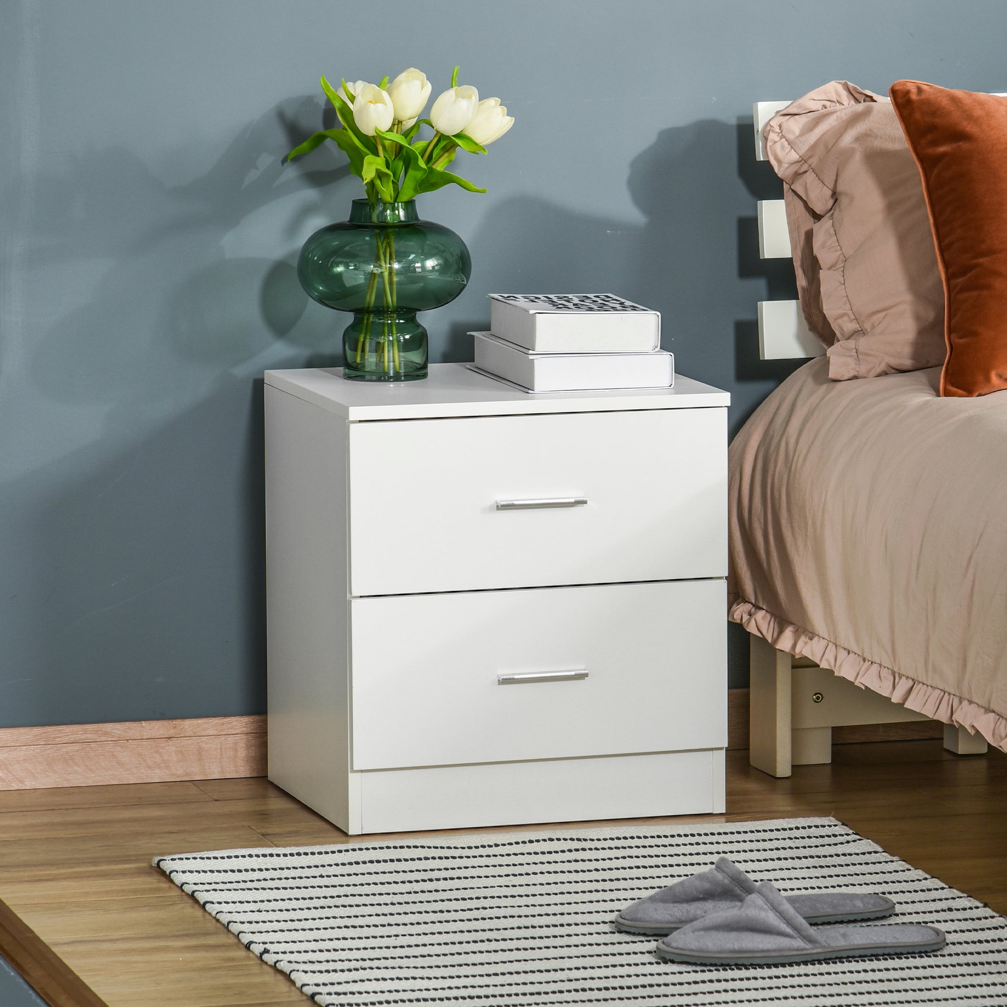 HOMCOM Bedside Table with 2 Drawers, Modern Nightstand, Cabinet Drawers Side Storage Unit for Bedroom, Living Room 