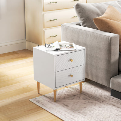 HOMCOM Elegant Two-Drawer Bedside Table - White/Gold-Tone 