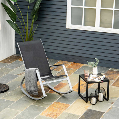 Outsunny Rocking Chair Sun Lounger Garden Seat Patio High Back Texteline Black 