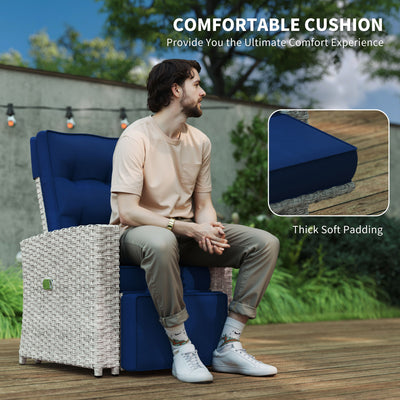 Outsunny 4 Piece Rattan Garden Furniture Set Outdoor Sofa Sectional Set with Glass Top Table for Poolside, Navy Blue 