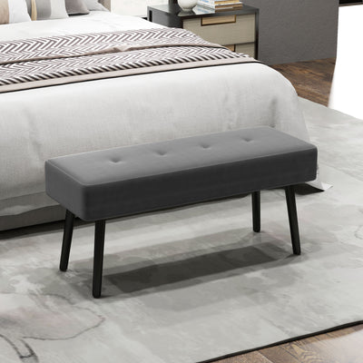 HOMCOM End of Bed Bench, Corduroy Bedroom Bench with Thick Padding and Steel Legs, Tufted Window Seat for Entryway, Living Room, Grey 