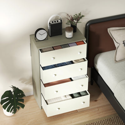 HOMCOM Chest of Drawers, Dresser with 4 Fabric Drawers - White and Grey 