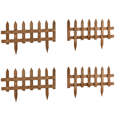 Outsunny Pack of 24 Wooden Border Fences, Garden Fixed Picket Fence for Lawn Edging, Flowerbed, 60L x 1D x 34H cm, Brown 