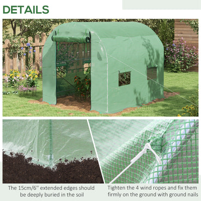 Outsunny Walk-In Garden Polytunnel Greenhouse with Steel Frame, PE Cover, Roll-Up Door and 4 Windows, 2.5 x 2m, Green 