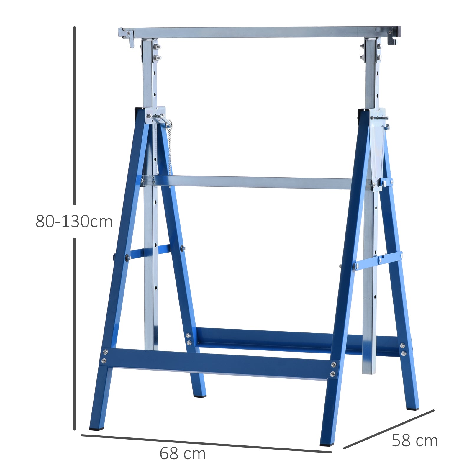 HOMCOM Set of 2 Adjustable Telescopic Builders Trestle, DIY Steel Work Bench Carpenter, Folding Saw Horse Tools Blue 