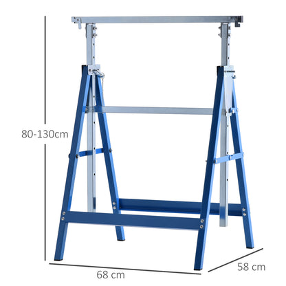 HOMCOM Set of 2 Adjustable Telescopic Builders Trestle, DIY Steel Work Bench Carpenter, Folding Saw Horse Tools Blue 