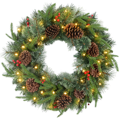 HOMCOM 60" Cone and Berry Christmas Wreath, with LED Lights