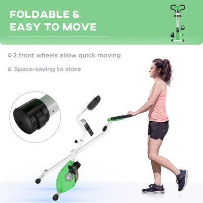HOMCOM Folding Exercise Bike, Fitness Bicycle Indoor Trainer, Quiet 8-Level Magnetic Resistance, with LCD Monitor, Pulse Sensor and Wheels for Sport Maison and Cardio Training, Green 