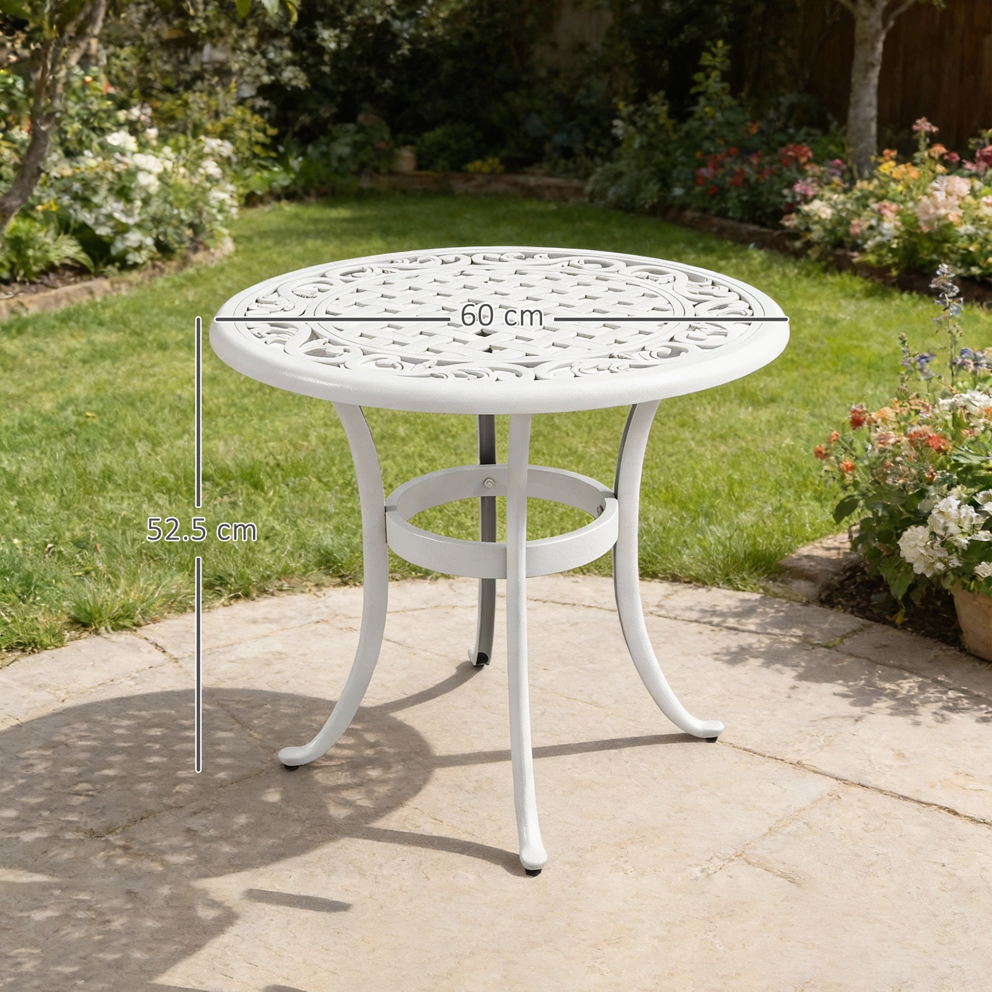 Outsunny 60 cm Round Garden Table, Cast Aluminium Outdoor Patio Table, White 