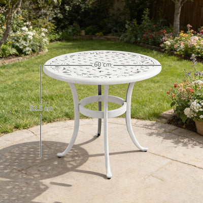 Outsunny 60 cm Round Garden Table, Cast Aluminium Outdoor Patio Table, White 
