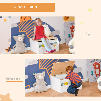 HOMCOM Wooden Kids Toy Box Children Storage Chest Organiser Book Slot Safety Hinge Playroom Furniture White 