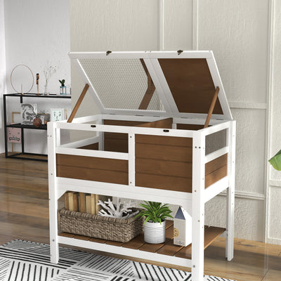 PawHut Wooden Tortoise House, with Shelter, Run, Shelf, Lamp Holder, Tray - Brown 