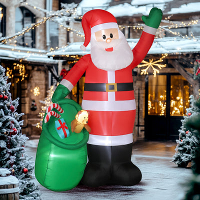 Outsunny 9ft/275 cm Christmas Inflatable Santa with Bear Sack, Giant Christmas Blow Up Decoration with Built-in LED Lights for Garden, Indoor Outdoor Home Decor 