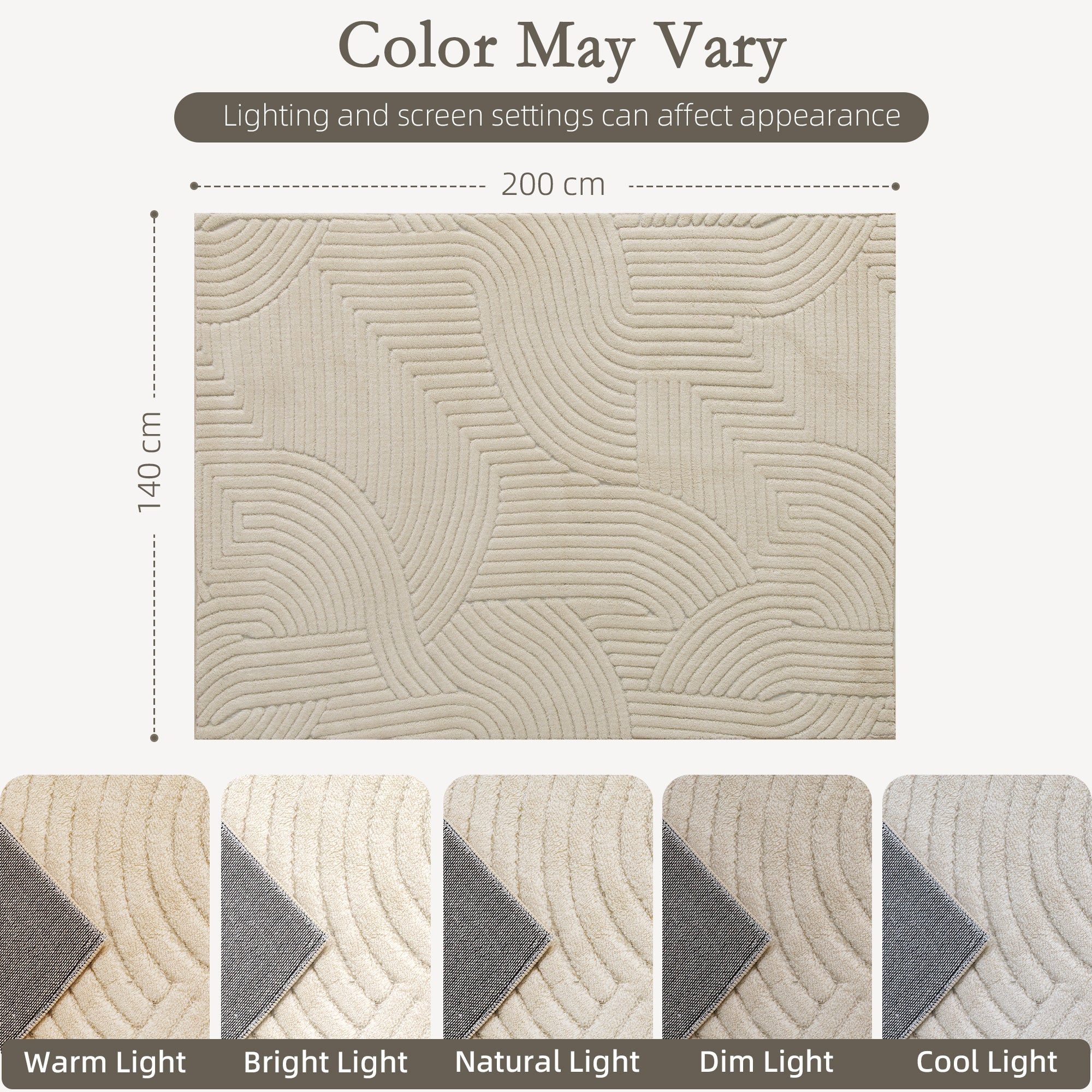 HOMCOM Modern Geometric Rug, Thick Plush, Non-Slip, 200 x 140 cm – Cream, Living Room/Bedroom/Office 