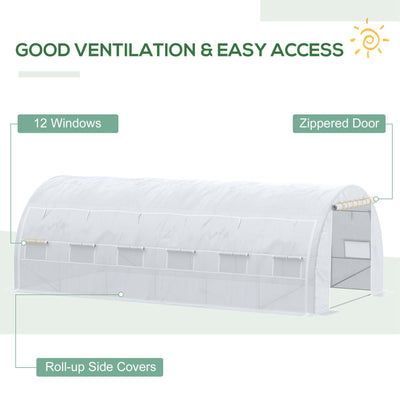 Outsunny 6 x 3 x 2 m Polytunnel Greenhouse with Roll-up Side Walls, Walk-in Grow House Tent with Steel Frame, Reinforced Cover, Zipped Door and 12 Mesh Windows for Garden, White 