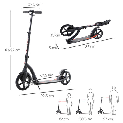 HOMCOM Foldable Kick Scooter with Double Shock Absorption and Big Wheels, Height Adjustable Aluminium Frame Big Wheel Scooter for 14+ Teens Adult - Black 