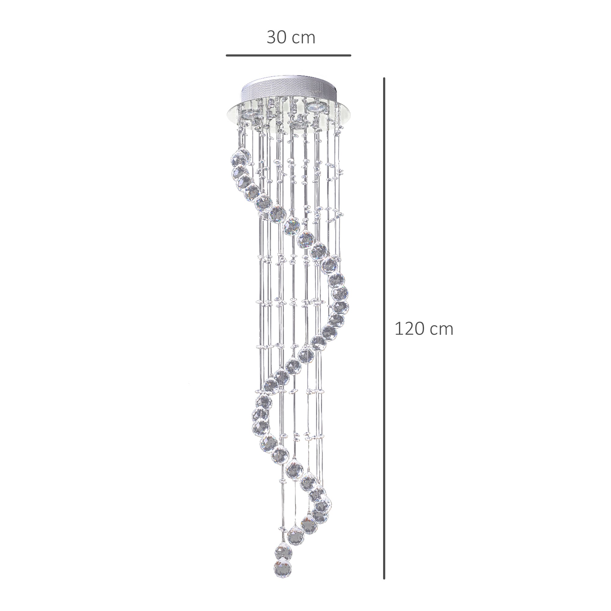HOMCOM Modern Crystal Chandelier Ceiling Light Pendant Lamp Chrome Finish Glass Droplets New, Ф30 x 120cm 