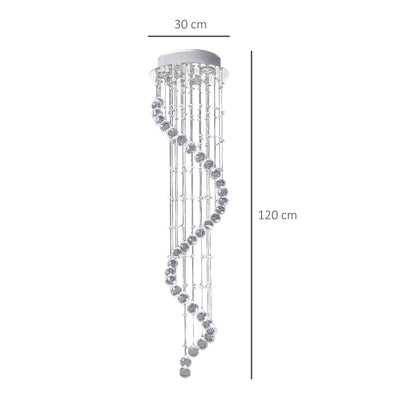 HOMCOM Modern Crystal Chandelier Ceiling Light Pendant Lamp Chrome Finish Glass Droplets New, Ф30 x 120cm 