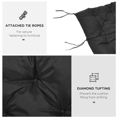 Outsunny 3 Seater Bench Cushion, Garden Chair Cushion with Back and Ties for Indoor and Outdoor Use, 98 x 150 cm, Black 