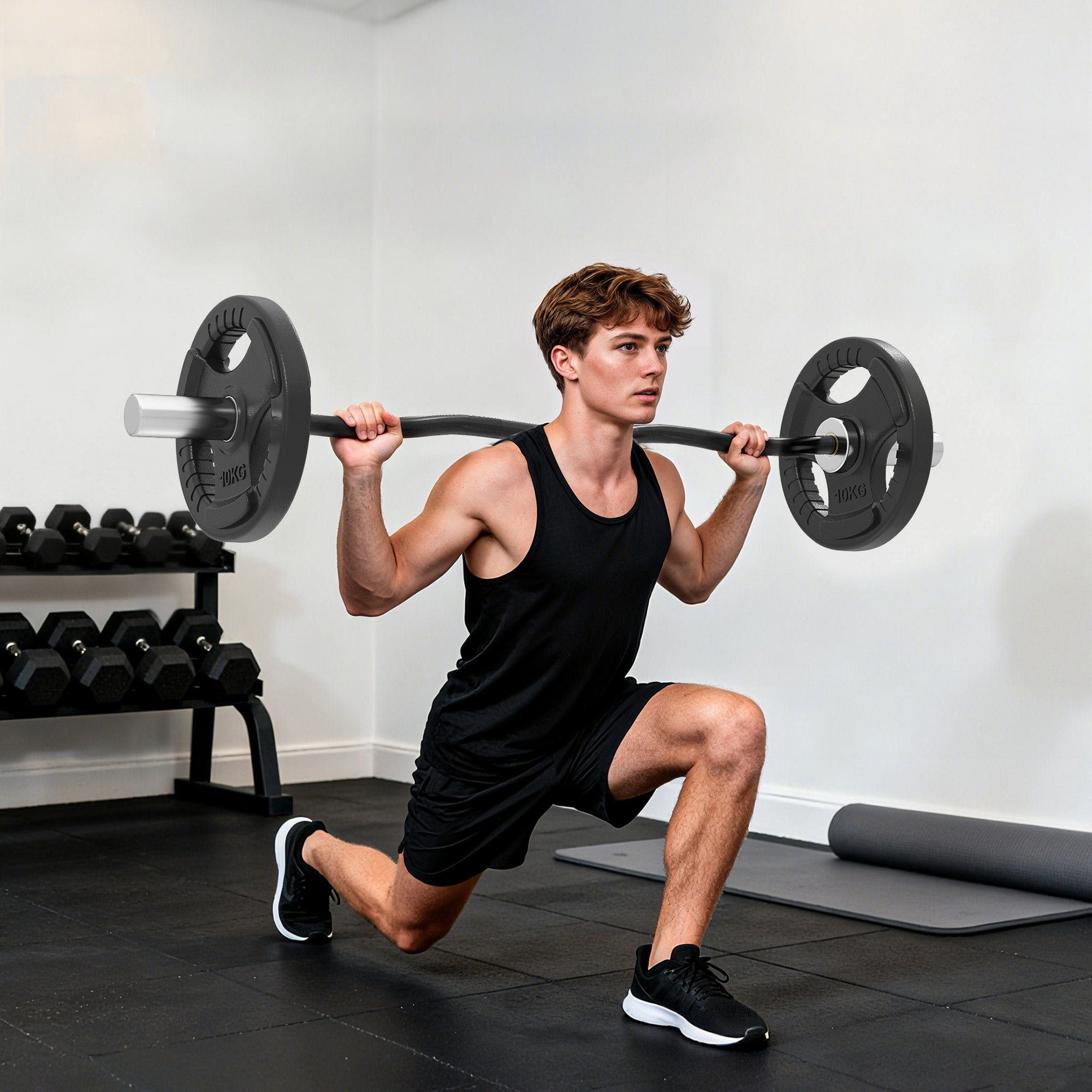 SPORTNOW 4ft Olympic EZ Curl Bar, Barbell Bar for 2" Weight Plates with Non-Slip Hand Grip 120cm 