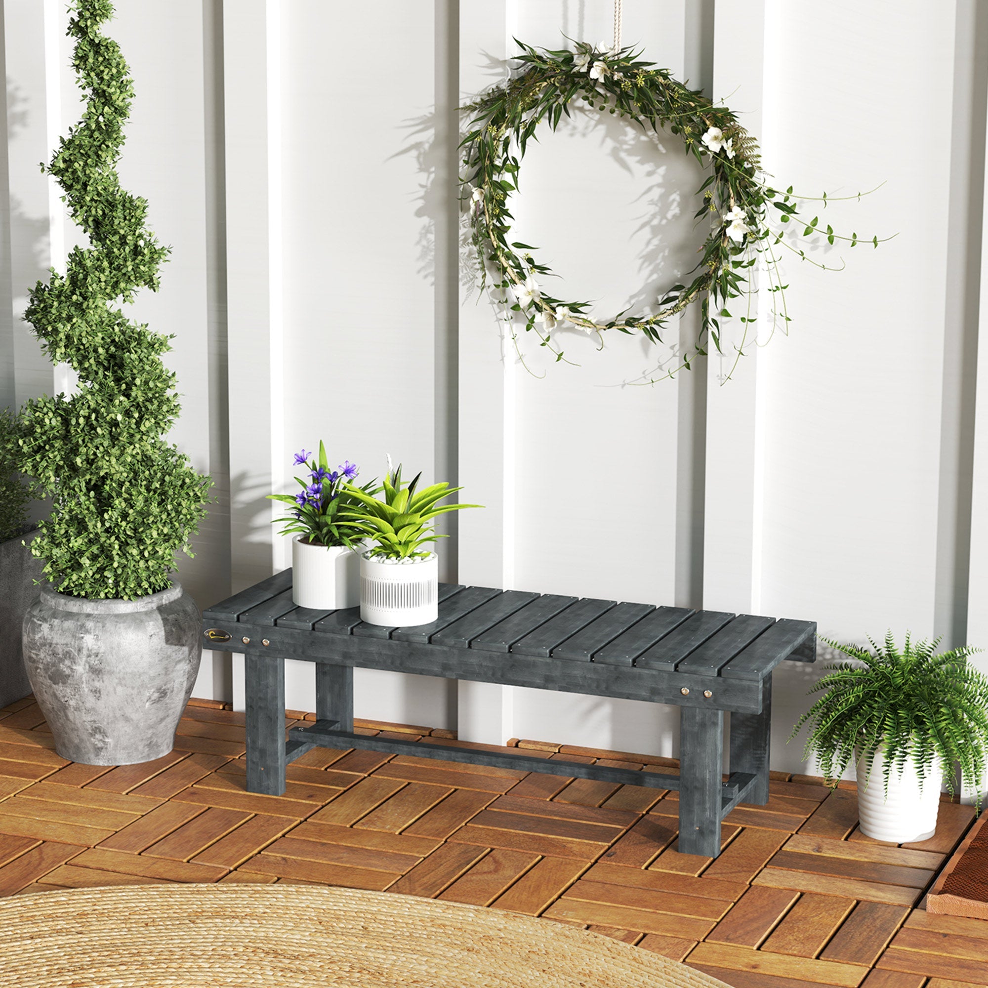 Outsunny 2-Seater Garden Wooden Bench, Grey 