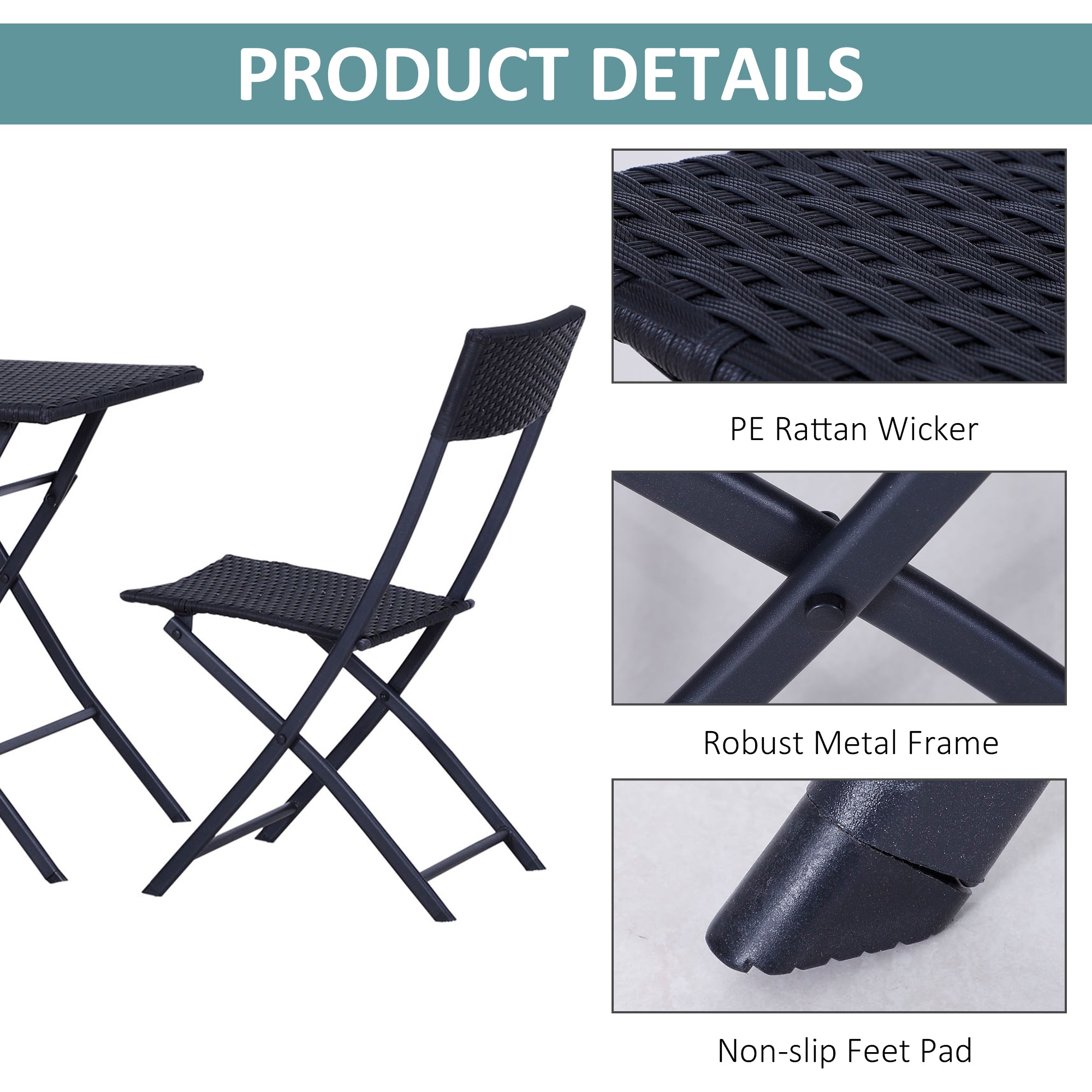 Outsunny 2-Seater Rattan Furniture Set-Black 