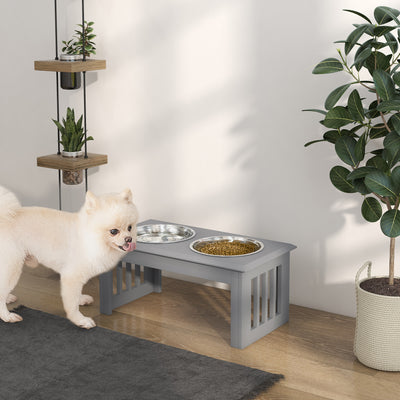 PawHut Raised Dog Feeding Bowls with Stand, Stainless Steel for Medium Dog, 58L x 31W x 25H cm - Grey 