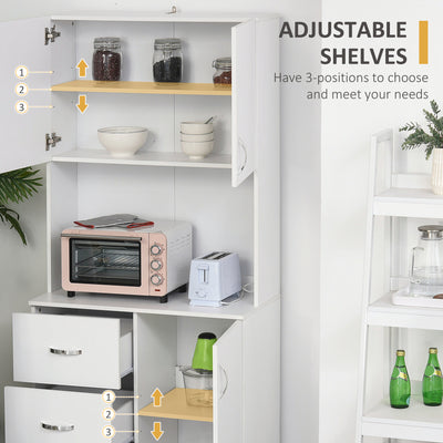 HOMCOM Free standing Kitchen Cupboard, Storage Cabinet with Doors and Sheleves, 3 drawers and Open Space, Adjustable Height Storage Unit, White 