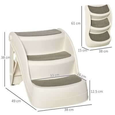 PawHut Foldable Pet Stairs Portable Dog Steps 3-Step Design with Non-slip Mats for High Beds, Sofas, 49 x 38 x 38 cm, Cream 