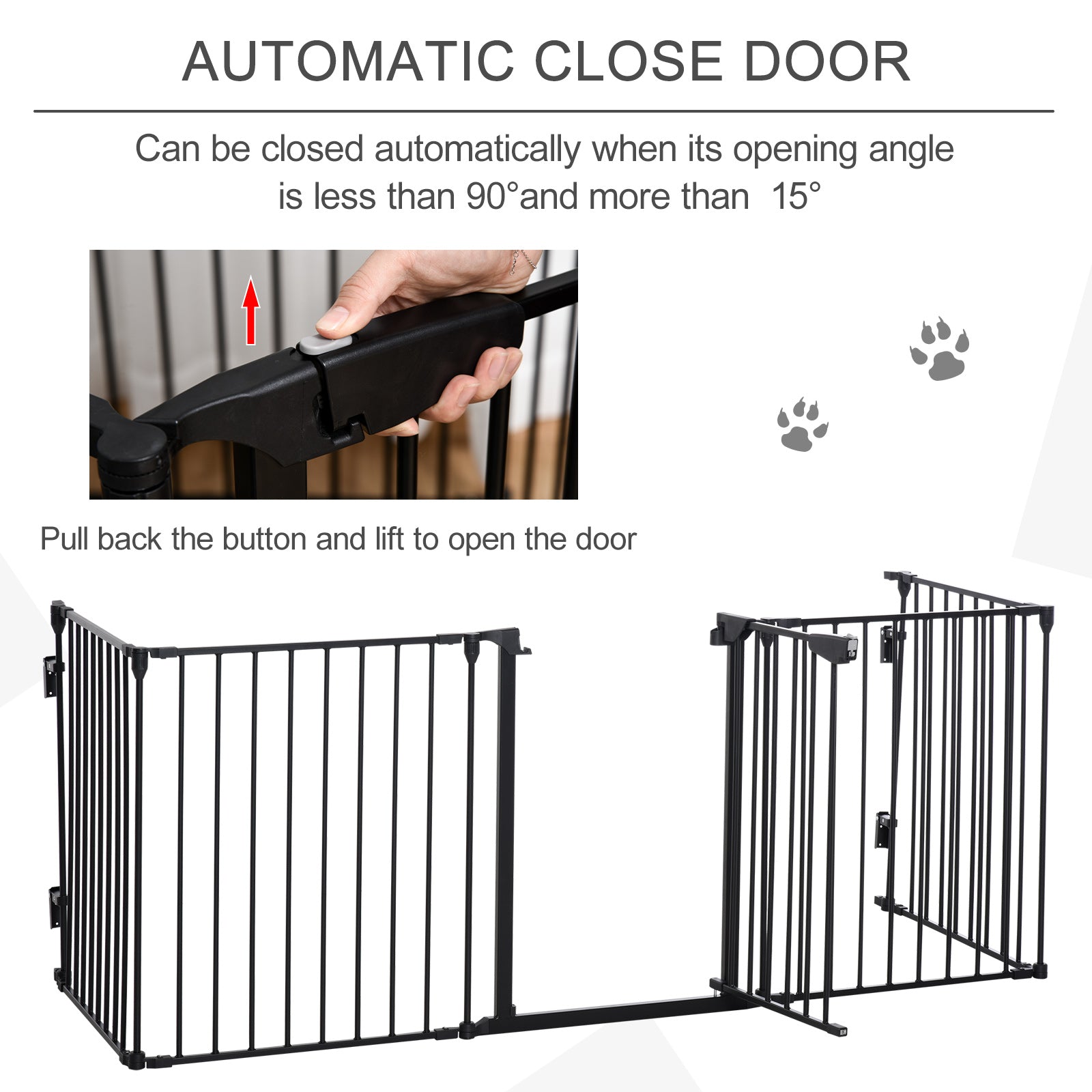PawHut 5 Panels Pet Playpen Metal Fence w/ Walk Through Door - Black 