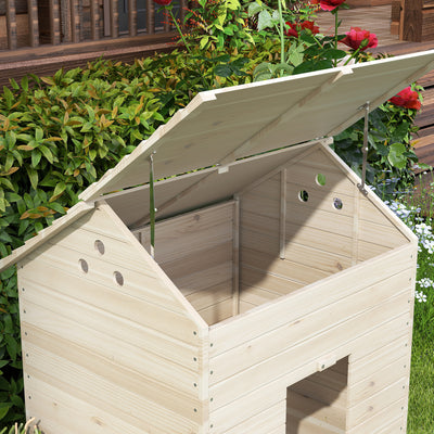 PawHut Wooden Duck House Poultry Coop for 2-4 Ducks with Openable Roof Raised Feet Air Holes Natural 