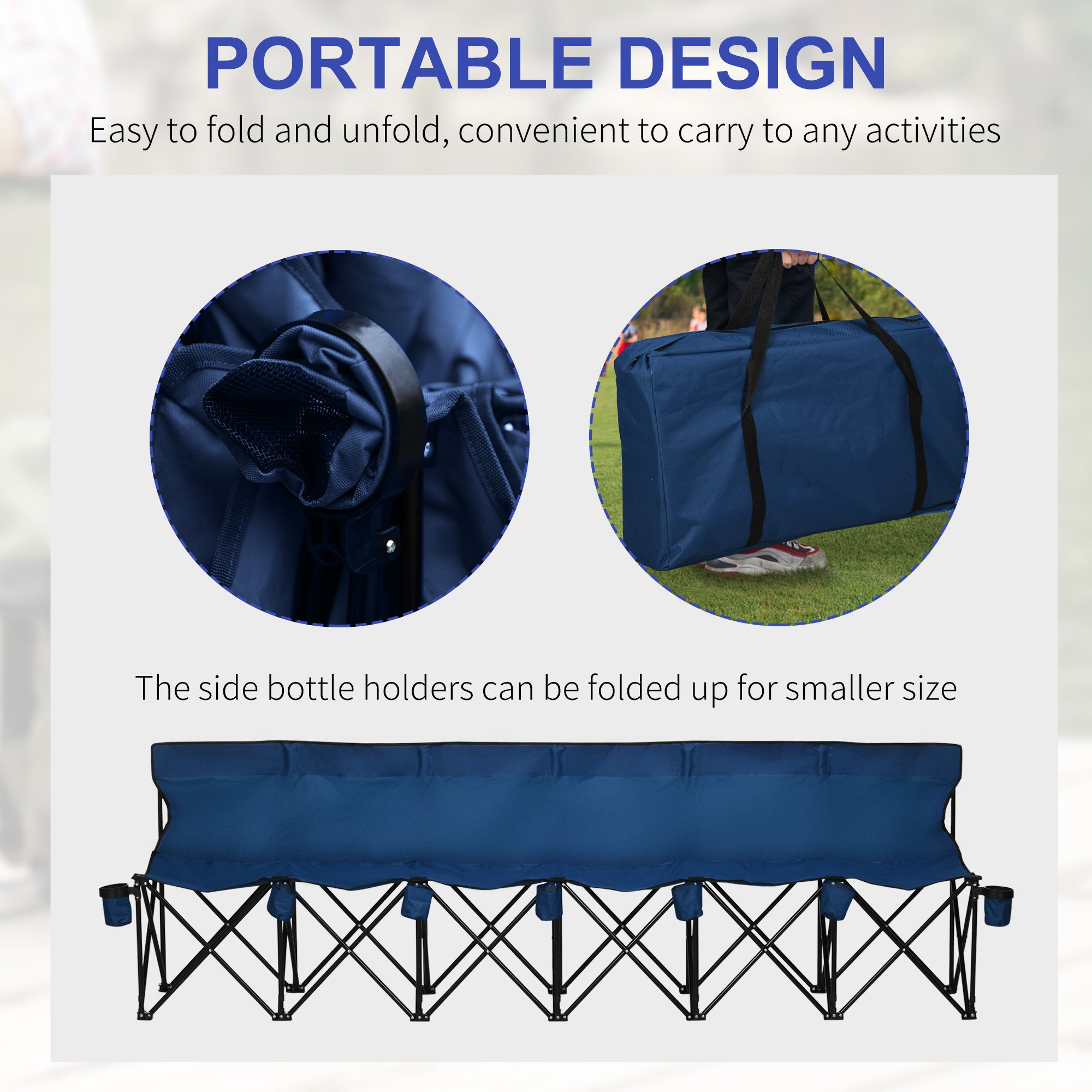 Outsunny 6 Seater Folding Camping Chair with Cup Holder & Carry Bag - Blue 