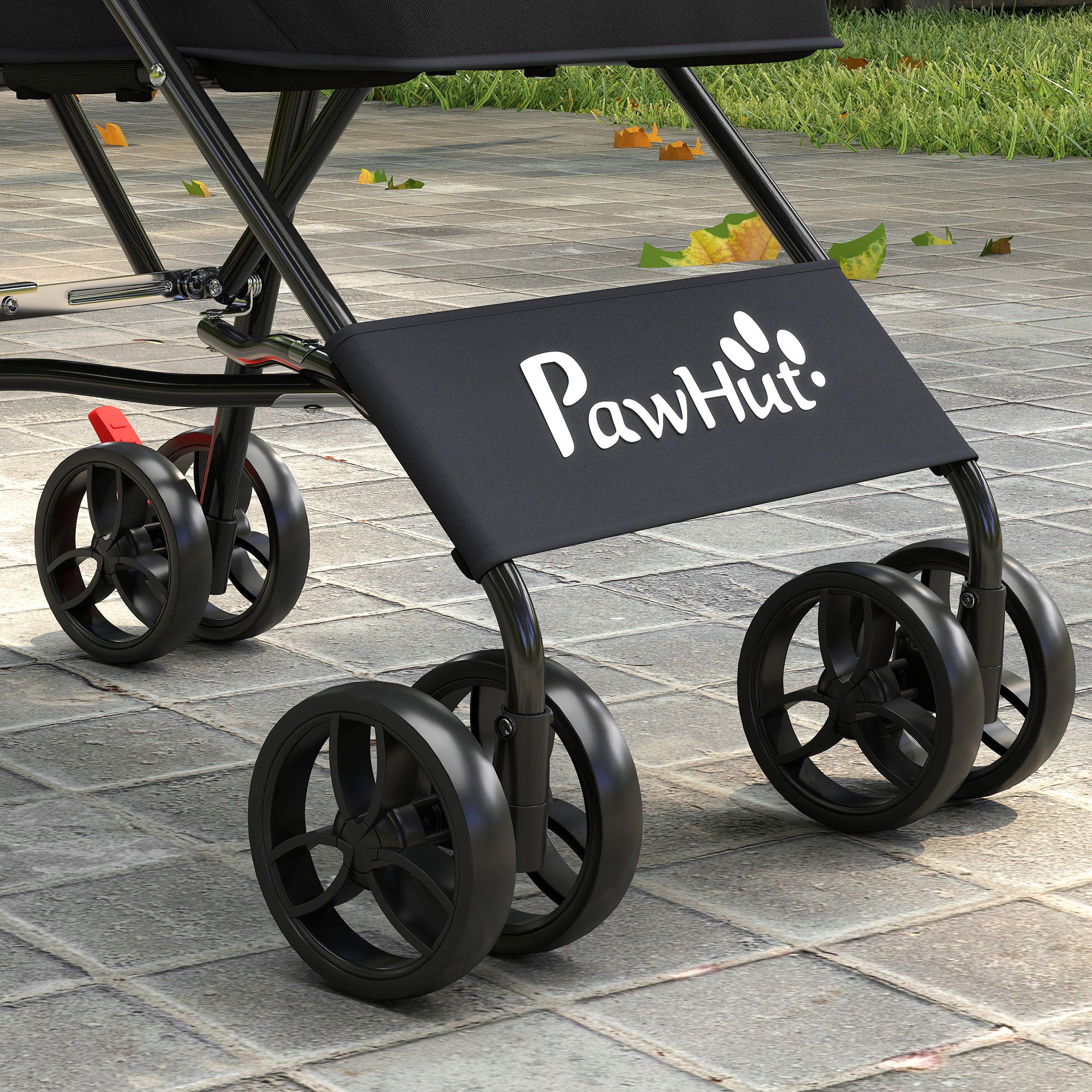 PawHut Dog Stroller, Foldable Cat Dog Pram for Miniature Breeds, Pet Stroller with Brake, Mesh Windows, Black 