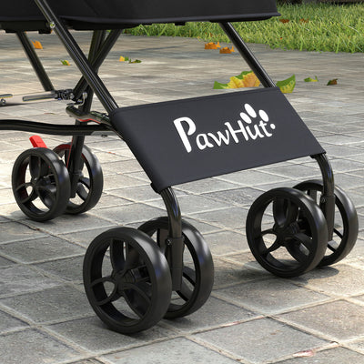PawHut Dog Stroller, Foldable Cat Dog Pram for Miniature Breeds, Pet Stroller with Brake, Mesh Windows, Black 