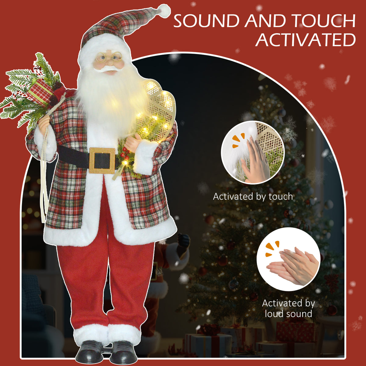 HOMCOM 4'3" Animated Santa Claus Figure, with Sound and Lights - Red/Green 