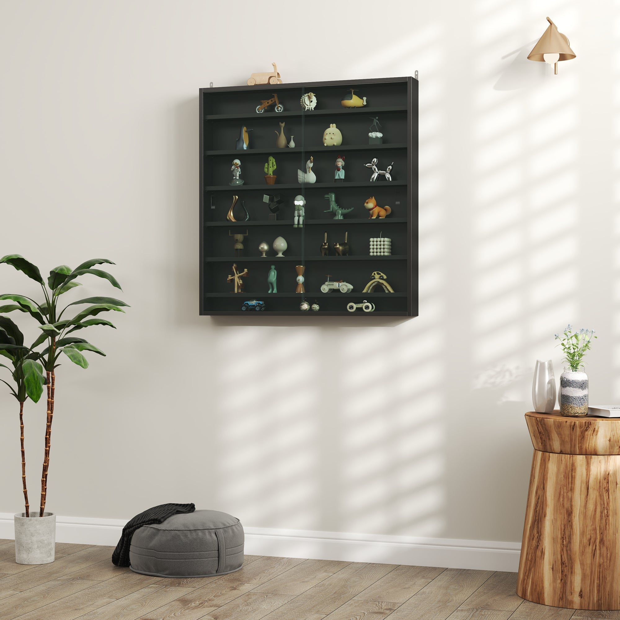 HOMCOM Six Shelf Display Cabinet, with Glass Doors - Black 